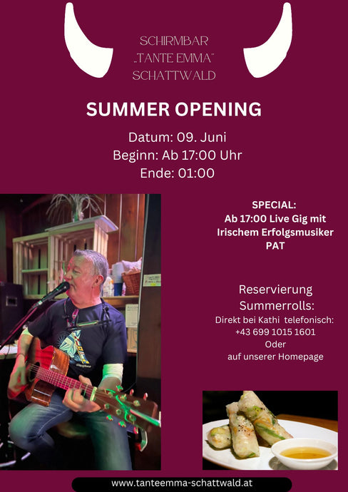 Summer Opening mit Live Gig von Irischem Erfolgsmusiker PAT